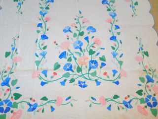 Vintage Handmade Morning Glory Applique Quilt Blue Lanc Co Pa 75 X 85 "