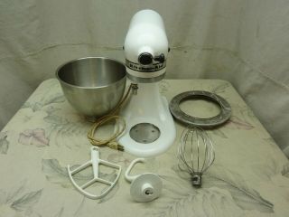 Vintage Kitchenaid Model K45 - 10 Speed Household Mixer W/ Bowl & 3 Attachments