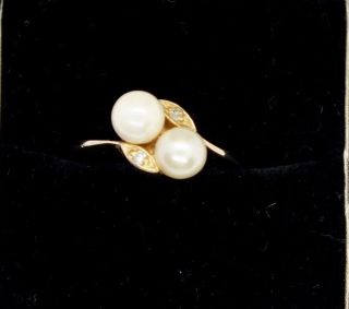 Vintage 14ct Yellow Gold Pearl And Diamond Ring.  Size O.
