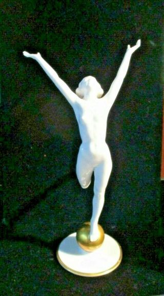 Vintage Art Deco Nude Woman Sunchild Statue Gold Ball Hutschenreuther 8.  75 "