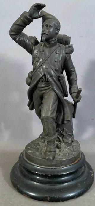 19thc Antique Victorian Era French Soldier Statue Old Patriotic Parlor Sculpture