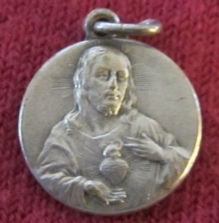 Vintage Catholic Religious Holy Medal - Sacred Heart Jesus // Our Lady Carmel