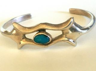 Vintage Turquoise Sterling Silver Bracelet Sandcast Band Navajo Native American