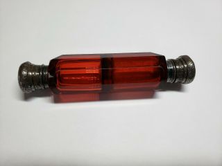 Victorian Cut Cranberry Ruby Glass Lay Down Double Scent Perfume Bottle