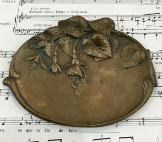 Antique French Art Nouveau Bronze Tray With Flower Leaf C1900