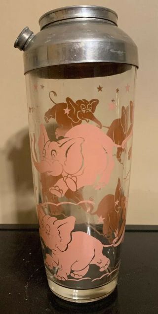 Vintage Hazel - Atlas Pink Dancing Elephants Cocktail Martini Shaker Bar Ware