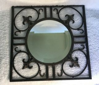 Vintage Wrought Iron Beveled Mirror 16” X 16” French Counrty Shabby Rustic Chic