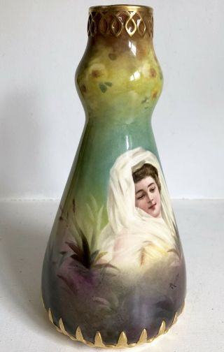 Royal Bonn Germany Portrait Vase 9” Lady Flowers Art Deco Porcelain China