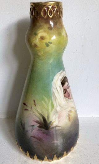 Royal Bonn Germany Portrait Vase 9” Lady Flowers Art Deco Porcelain China 3