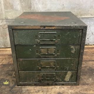 Vintage 4 Drawer Industrial Machinist Metal Tool Box Parts Bin Cabinet Chest 2