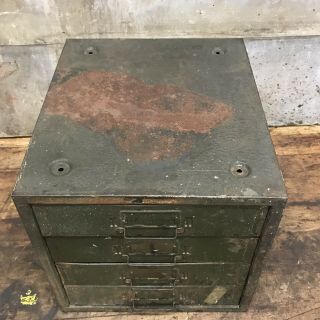 Vintage 4 Drawer Industrial Machinist Metal Tool Box Parts Bin Cabinet Chest 3