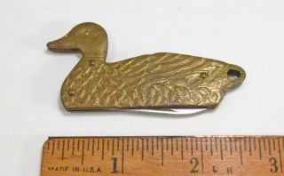 Vintage 1980s Mallard Duck Figural Brass One Blade Pocket Folding Knife 2 - 3/4 " L
