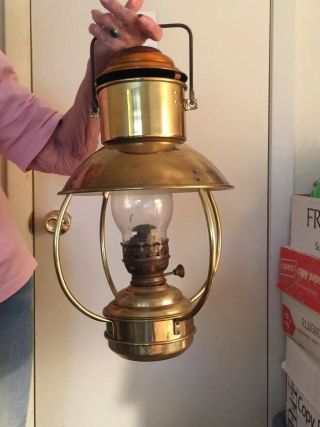 Vintage English Ideal Brenner Brass Ship Lantern Old Hanging Nautical Oil Lamp 2