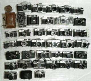 36 Japanese Vintage Cameras,  Repair,  Craft.  Nikon Canon Minolta Olympus