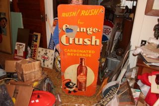 Large Vintage 1942 Orange Crush Crushy Soda Pop Gas Station 48 " Sign