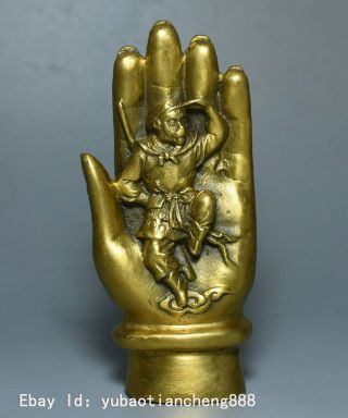 China Buddhism Brass Buddha Hand Monkey King Sun Wukong Statue Sculpture