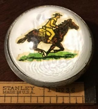 Vintage Glass Dome Horse Bridle Rosette Pony Express Rider U.  S.  Mail 1 3/4”