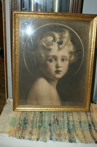 Unique 22 1/4 " X 18 1/2 " Framed Religious Print Of Christ As A Child