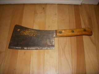 Vintage Dunlap Meat Cleaver Butcher Knife Wood Handle