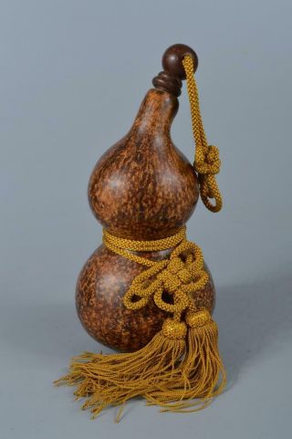 M1704: Japanese Old Wooden Gourd Water Bottle Lucky Items Samurai