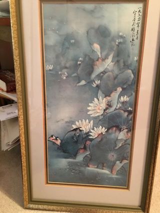 Vintage / Antique Chinese Silk Painting Birds with Flowers Signed 14 X 24” Fr 2