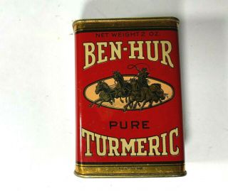 Vintage,  Ben - Hur Spice Tin,  2oz,  Turmeric,  Fine,  Great Color.