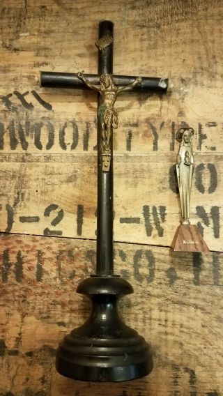 2 Vintage Brass & Wood Crucifix Jesus Christ On The Cross