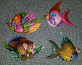 Four Mexican Pottery Tonala Tropical Fish,  E.  Alvarez Signed,  Not Dated