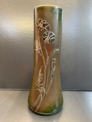 Sterling On Bronze Heintz Art Metal Vase Arts & Crafts Great Patina 12.  5” Tall