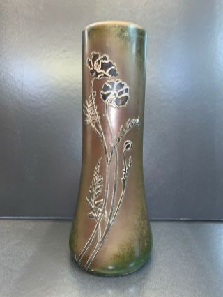 Sterling on Bronze HEINTZ ART METAL Vase Arts & Crafts Great Patina 12.  5” Tall 2