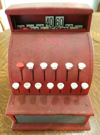 Vintage Tom Thumb Cash Register Tin Metal Toy Western Red