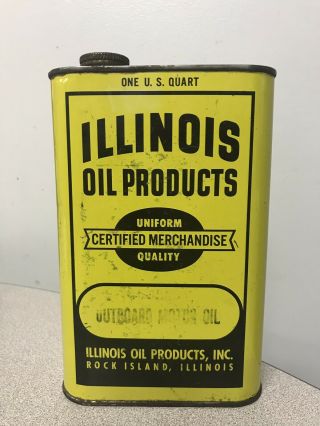 Vintage Illinois Oil Co Outboard Motor Oil Can Rare Flat Quart Rock Island Oil