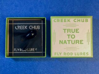 Unique Vintage,  Creek Chub Black Dingbat Wooden Fly Bait,  Box -