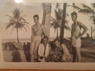 1944 Vintage Photograph Ww2 Buddies Fun At The Beach Swimming Trunks