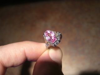 Vintage 3.  75ct Ostby & Barton Pink Sapphire 10k White Gold Ring Victorian Era