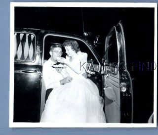 Found B&w Photo G,  7794 Pretty Woman In Dress Sitting In Car With Man