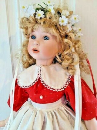 Vincent J Defilippo Blonde Ringlets Blue Eyes Red Frock Porcelain Doll 1991 25 "
