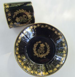 Antique Sevres Cobalt Blue w Gold Cup & Saucer Initial w Crown Porcelain 3