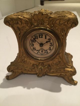 Antique Gilt Desk Boudoir Mantel Clock,  Rare