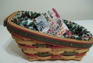 Longaberger Dash Away Sleigh Basket Holly Cloth Liner & Holiday Colors 8 " Basket