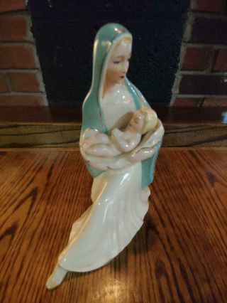 Vintage Hand Painted Virgin Mary & Child Jesus Ceramic Statue Gold Trim 8 1/2 "