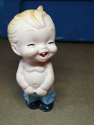 Vintage Rubber Squeak Baby Boy With Pants Falling Down Laughing Figure