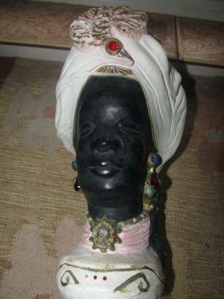 Rare Antique Chalkware Blackamoor Black Egyptian Man Vase