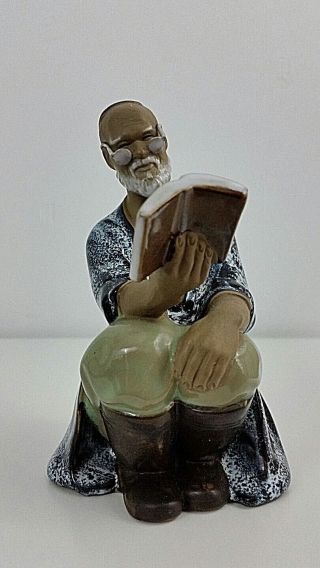 Shiwan Artistic Ceramic Factory Figurine Man Reading Book 407 China Vintage