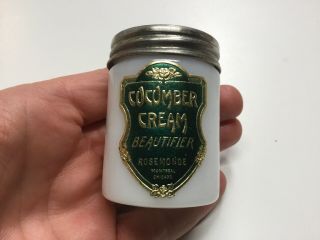 Vintage Milk Glass Jar With Cucumber Cream Label
