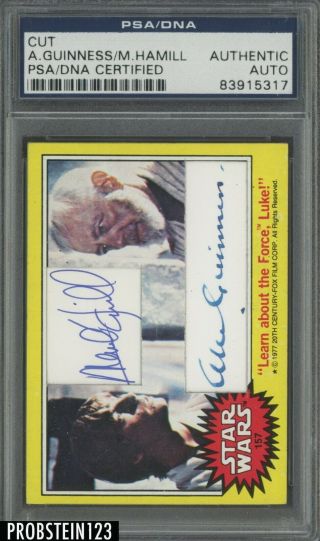 1977 Topps Star Wars 157 Alec Guinness Mark Hamill Dual Signed Cut Auto Psa/dna