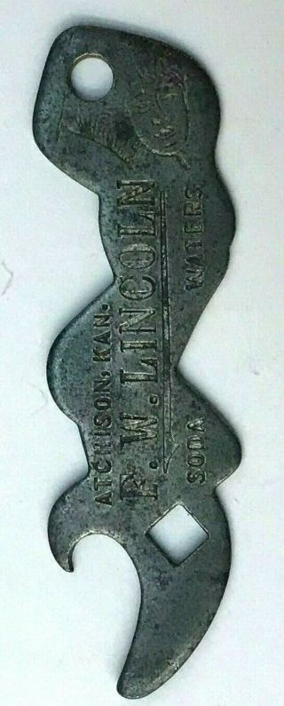 Vintage Beer Bottle Opener - F.  W.  Lincoln Soda And Water.  Atchison Kan.
