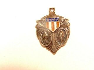 Wwii Era Patriotic Catholic Medal In Sterling: Sacred Heart Of Jesus And Mary