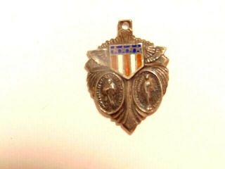 WWII era patriotic Catholic medal in sterling: Sacred Heart of Jesus and Mary 2