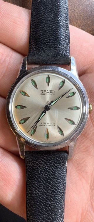 Rare Vintage 1950s Gruen Precision Day/night 17j Jump Hour Watch Swiss Made